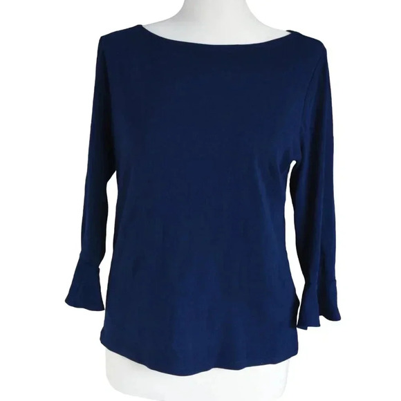 Ralph Lauren || Women's Jersey Knit Long Bell Sleeve Hem Staple Basic Navy Large - Picture 2 of 5